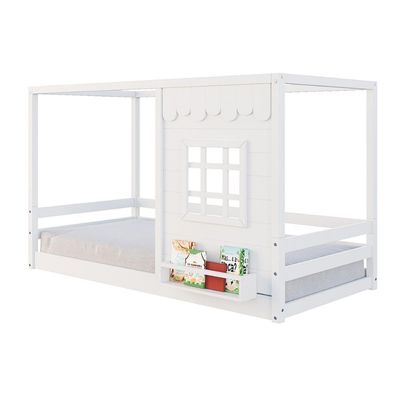 Cama Montessoriano Casinha Reta Com Janela Madeira Maciça Branco Housin