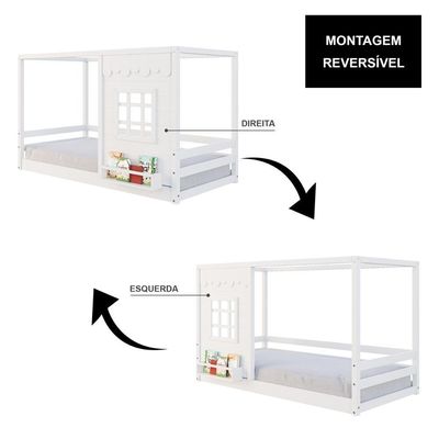 Cama Montessoriano Casinha Reta Com Janela Madeira Maciça Branco Housin