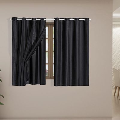Cortina Blackout Voil Liso 2,00m x 1,40m Voil 100% Poliéster/Forro 100% PVC - Preta