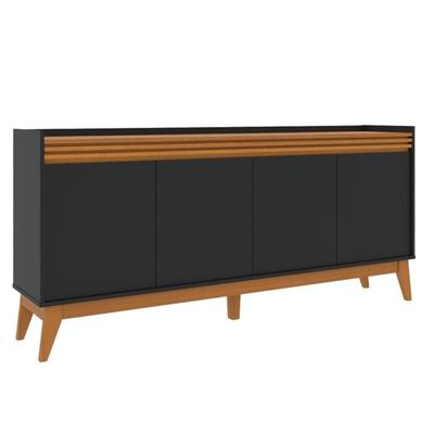 Buffet Aparador Ripado Com 4 Portas Monaco 180cm - Preto E Cedro
