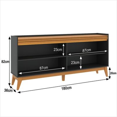 Buffet Aparador Ripado Com 4 Portas Monaco 180cm - Preto E Cedro