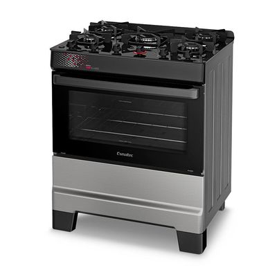 Fogão A Gás Mesa De Vidro Forno 84l Esmaltec Ideal Top Glass Inox 5 Bocas Bivolt
