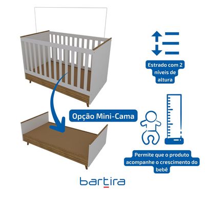 Berço 2 em 1 Ternura Plus MDP Acabamento FF Bartira Branco Wood