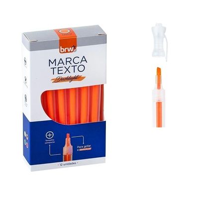 2 Caixas Marca Texto Fluorescente Transparente 12 Unidades Brw Laranja E Rosa