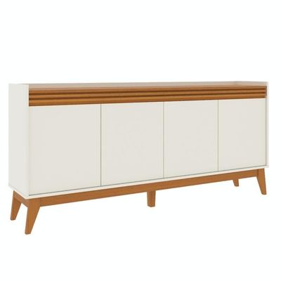 Buffet Aparador Ripado Com 4 Portas Monaco 180cm - Off White E Cedro