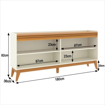Buffet Aparador Ripado Com 4 Portas Monaco 180cm - Off White E Cedro