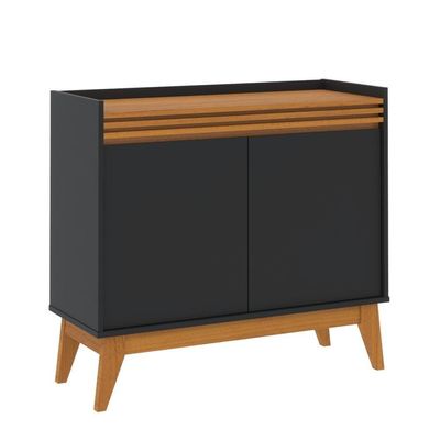 Buffet Aparador Ripado Com 2 Portas Monaco 92cm - Preto E Cedro