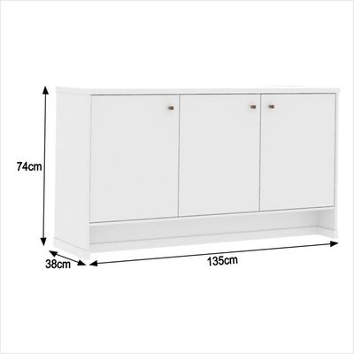 Buffet Aparador 3 Portas 136cm Com Tampo 25mm Verbena - Branco