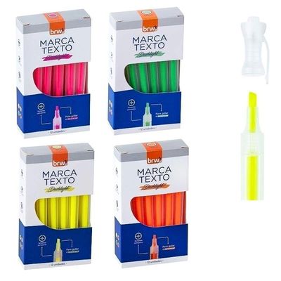 2 Caixas Marca Texto Fluorescente Transparente 12 Unidades Brw Amarelo