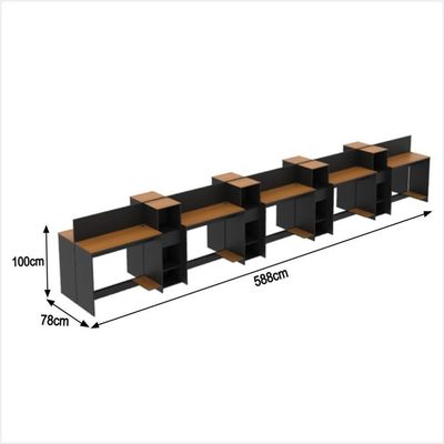 Estação De Trabalho 10 Lugares Tech Office 10 Mesas 8 Armári - Preto E Cedro Preto E Cedro
