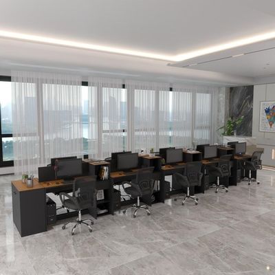 Estação De Trabalho 10 Lugares Office Tech 10 Mesas 8 Armári - Preto E Cedro Preto E Cedro