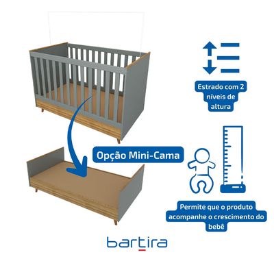 Berço 2 em 1 Ternura Plus MDP Acabamento FF Bartira Azul Wood