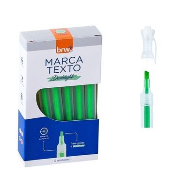 Caixa Marca Texto Fluorescente Transparente 12 Unidades Brw Verde