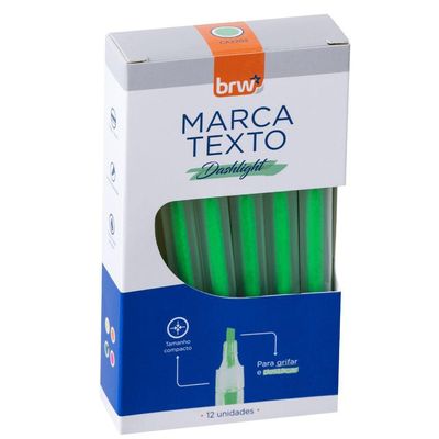 Caixa Marca Texto Fluorescente Transparente 12 Unidades Brw Verde