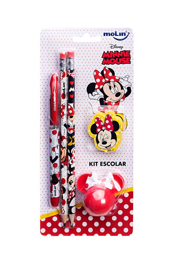 Kit Escolar Molin Disney Minnie com 1 Caneta, 2 Lápis, 1 Apontador e 1 Borracha