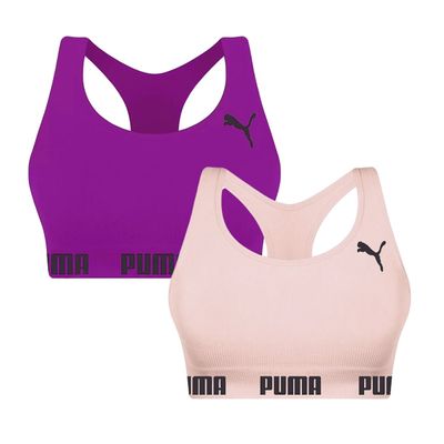 Kit 2 Tops Puma Nadador Sem Costura Feminino P / Rosa/Roxo