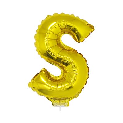 Balão Metalizado 16" Funny Letra S Dourado com Suporte