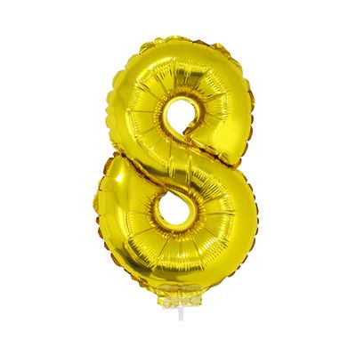 Balão Metalizado 16" Funny Número 8 Dourado com Suporte