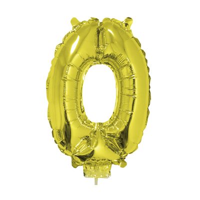 Balão Metalizado 16" Funny Número 0 Dourado com Suporte