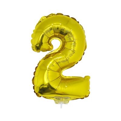 Balão Metalizado 16" Funny Número 2 Dourado com Suporte
