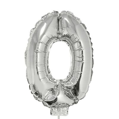 Balão Metalizado 16" Funny Número 0 Prata com Suporte