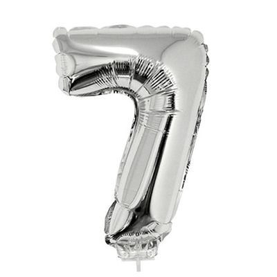 Balão Metalizado 16" Funny Número 7 Prata com Suporte
