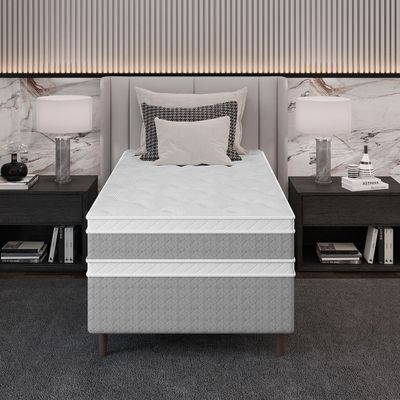 Cama Box Solteiro Umaflex Loreto Branco com Cinza