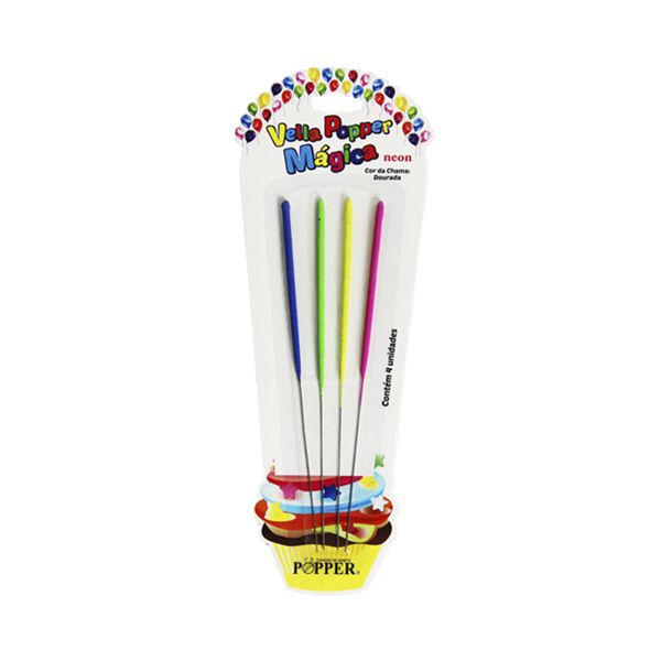 Vela de Aniversário Palito Popper Sparklers Neon 15cm com 4 Unidades