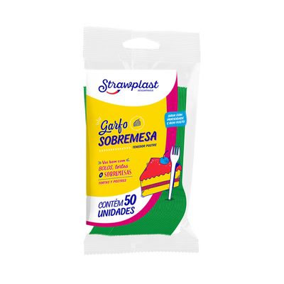 Garfo Strawplast para Sobremesa com 50 Unidades Verde