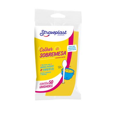 Colher Strawplast para Sobremesa com 50 Unidades Amarela