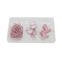 Kit Office Le Pink com Binder Clip Cat 33mm, Binder Clip 22mm e Clip Paper 28mm 34 Peças
