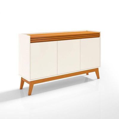 Buffet Aparador Ripado Com 3 Portas Monaco 136cm - Off White E Cedro