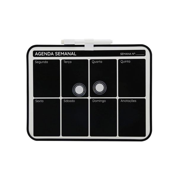 Quadro Magnético Negro Le Planejamento Semanal com 2 Ímãs e Marcador 21,5x28cm Quadro Magnético Negro Le Planejamento Semanal com 2 Ímãs e Marcador 21,5x28cm