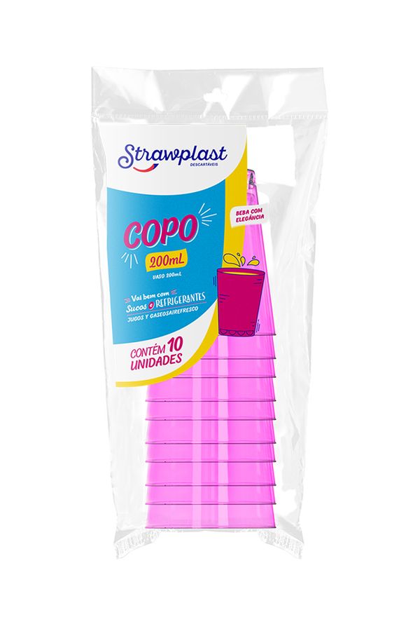 Copo Descartável Strawplast 200ml com 10 Unidades Rosa