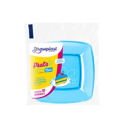 Prato Descartável Strawplast Quadrado 15cm com 10 Unidades Azul