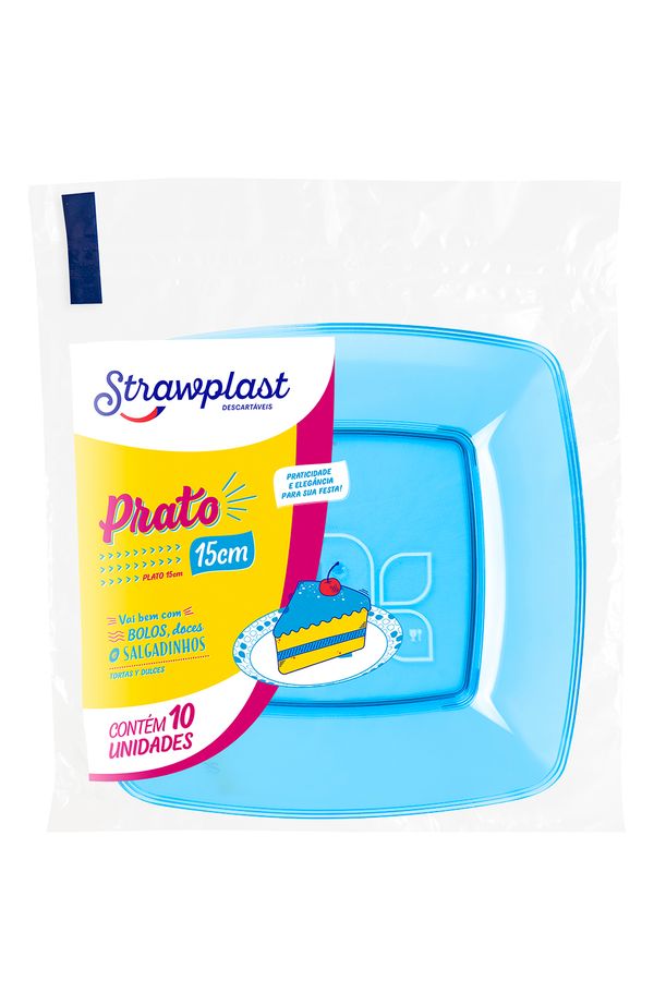 Prato Descartável Strawplast Quadrado 15cm com 10 Unidades Azul