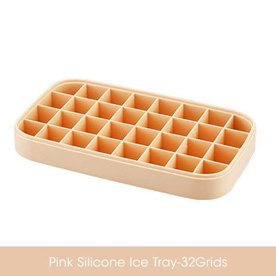 Bandeja De Silicone Cubos De Gelo Com Tampa E Caixa De Armazenamento Rosa