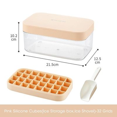 Bandeja De Silicone Cubos De Gelo Com Tampa E Caixa De Armazenamento Rosa