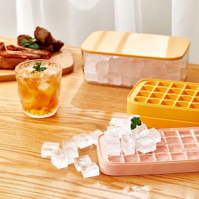 Bandeja De Silicone Cubos De Gelo Com Tampa E Caixa De Armazenamento Rosa