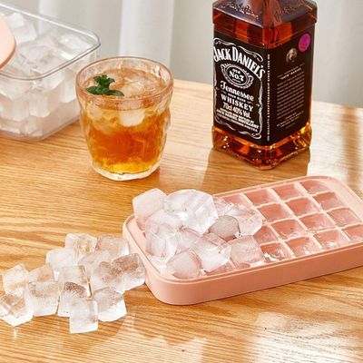 Bandeja De Silicone Cubos De Gelo Com Tampa E Caixa De Armazenamento Rosa
