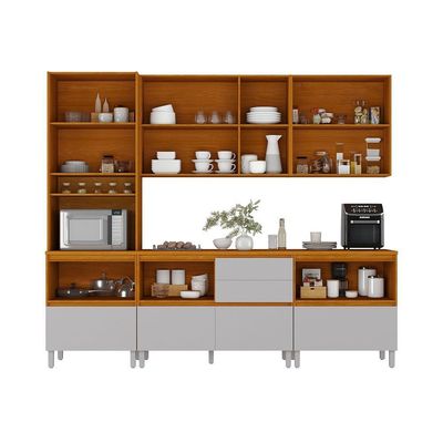 Cozinha Completa Itatiaia Lumina Aéreo 2 Portas 270cm Em Madeira Mdf Cinamomo/fendi