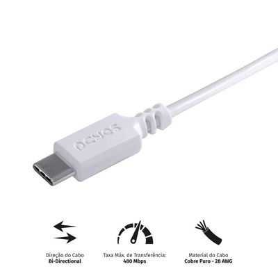 Cabo Celular Usb A 2.0 Usb Tipo C 50cm Branco