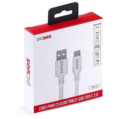 Cabo Celular Usb A 2.0 Usb Tipo C 50cm Branco