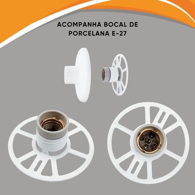 Luminária Plafonier Plafon Pirâmide Branco Lâmpada Teto E27 Soquete Bocal Porcelana Bivolt 100W