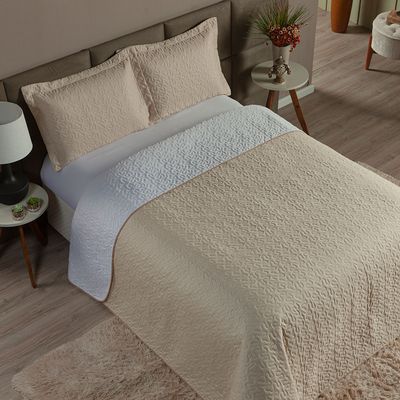 Cobre Leito Queen 3 Peças Clara 100% Poliéster - Branco/Cáqui
