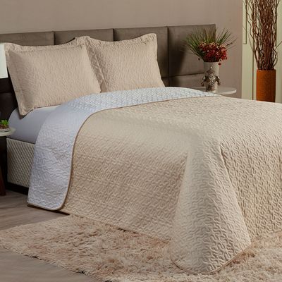 Cobre Leito Queen 3 Peças Clara 100% Poliéster - Branco/Cáqui