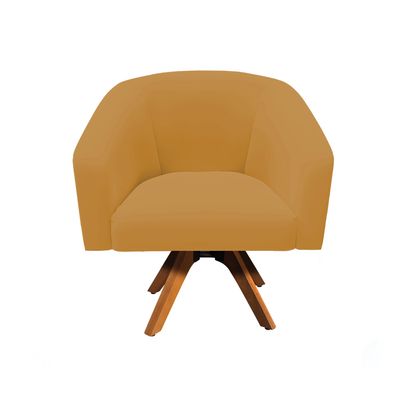 Poltrona Sala Decorativa Kit 2 Stella Base de Madeira Giratória MM30 Veludo Mostarda D03 - D'Rossi