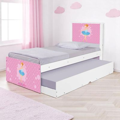 Cama Solteiro Infantil com Cama Auxiliar 195x96cm Personagens Bailarina K02 - D'Rossi