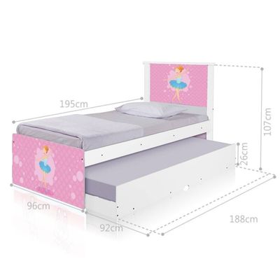 Cama Solteiro Infantil com Cama Auxiliar 195x96cm Personagens Bailarina K02 - D'Rossi