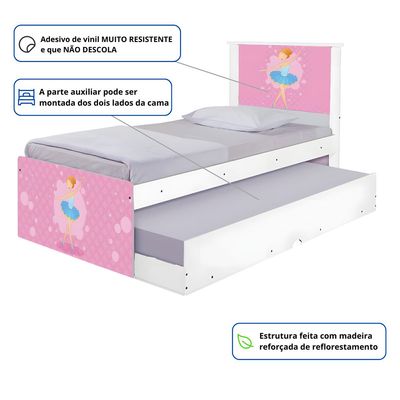 Cama Solteiro Infantil com Cama Auxiliar 195x96cm Personagens Bailarina K02 - D'Rossi